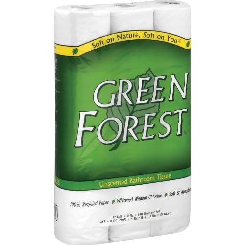 Green Forest Unscented Bathroom Tissue, 100% Recycled Paper, Whitened Without Chlorine, 12 Roll Packs (Pack of... image